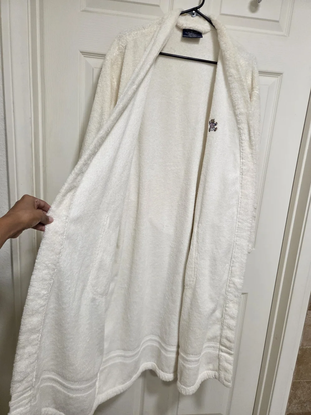Vintage Polo Ralph Lauren FlagClassic White Terry Bathrobe with Embroidered Bear